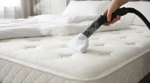 Pulizia a vapore di un materasso chiaro con un dispositivo portatile