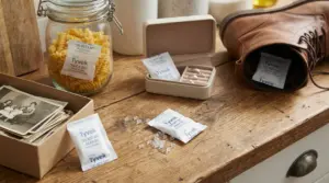 Bustine di gel di silice riutilizzate in casa con scarpe, pasta, gioielli e foto